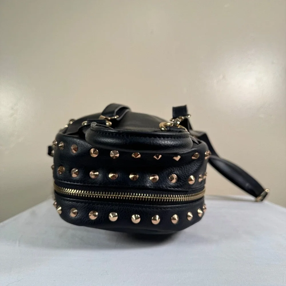 NWOT Bebe Black Rhinestone Studded Mini Backpack‎ Y2K Glam Vegan Leather Bag